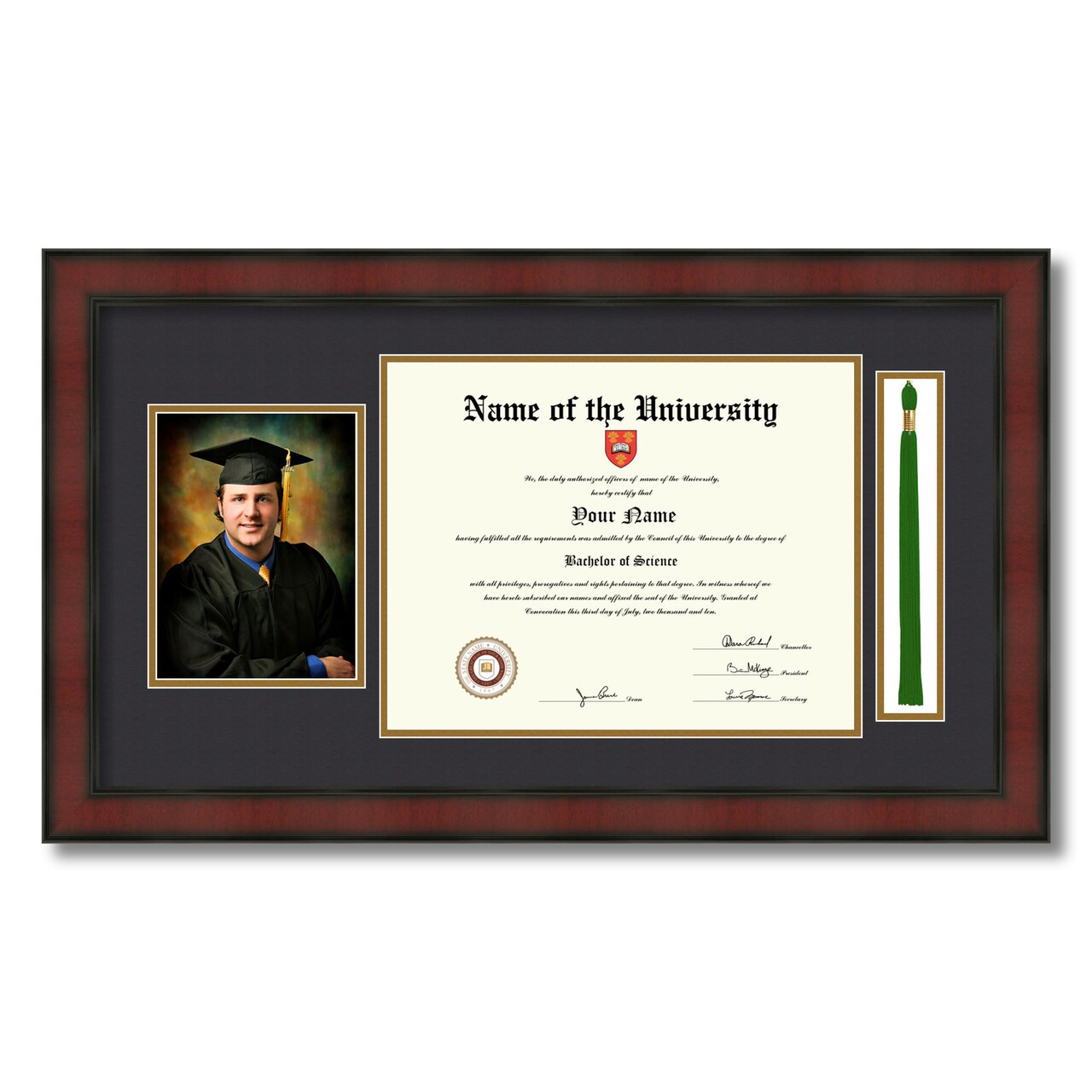 ArtToFrames 11x14 inch Diploma Frame with 5x7 Inch Image Opening and Tassel Opening - Framed with Black and Gold Mats, Comes with Regular Acrylic and Sawtooth Hanger for Wall Hanging (DIT-11x14)